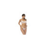 Ensemble 3 pièces blanc Emmie, soutien gorge, porte jarretelles avec fausse fourrure et string assorti 